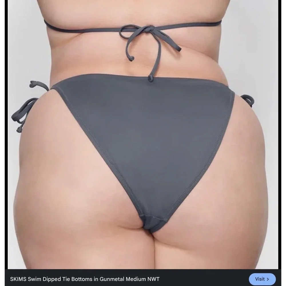 SKIMS Recycled‎ Swim Tie Bikini Bottoms Gunmetal 4X NWT